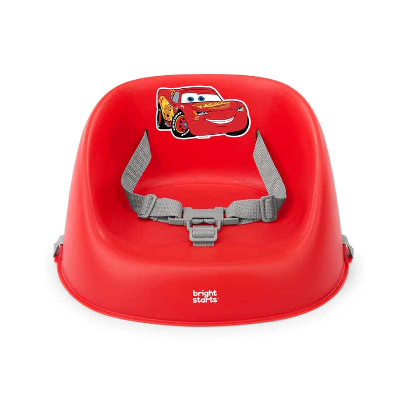 Bright Starts Disney Cars My Spot Easy-Clean Baby Booster Feeding Chair, 3-Point Harness, Washable Removable Straps, Red