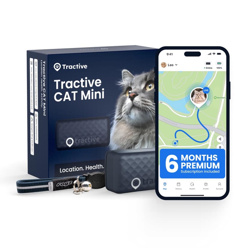 Tractive Smart Cat GPS Tracker with Free 6 Month Subscription | Real-Time Location & Wellness Monitoring for Cats 6.5 lbs+ | Territory & Location History | Up to 5-Day Battery (Dark Blue)