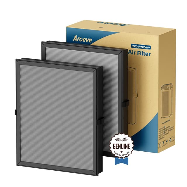 AROEVE MK04 Air Purifier Replacement Filter, Smoke Remove Material 4 -in-1 Filter with Activated Carbon Mix, Against Ash for Smoke, Odors, and VOCs, 2 Pack- Grey