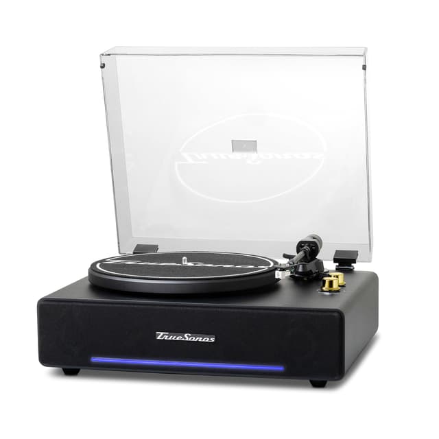 RESONANCE AUDIO WORKS Hi-Fi Record Player with Speakers | Premium Vinyl Turntable with Bluetooth Capability | Built-in 4-Speaker Stereo System for Music Fans, Black Veneer + Gold Trim