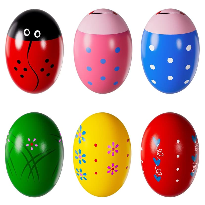 Easter Basket Stuffers, 6Pcs Prefilled Easter Eggs, Wooden Percussion Musical Egg Shakers, Montessori Toy Essentials Maracas Musical Instruments for Toddlers Teens Kids Boys Girls Babies