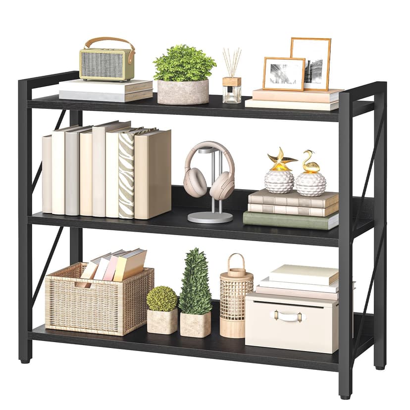 HOOBRO Bookshelf, 3-Tier Industrial Bookcase, Book Shelf Storage Organizer, Bookshelf with Metal Frame for Living Room, Bedroom, Home Office, Kitchen, Black BB718SJ01