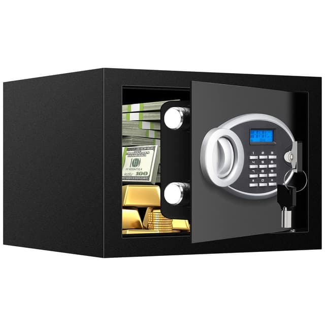 0.8 Cubic Small Safe Box Fireproof Waterproof, Digital Home Security Box with Programmable Keypad and Spare Keys, Document Safe for Money Firearms Medicine Valuables