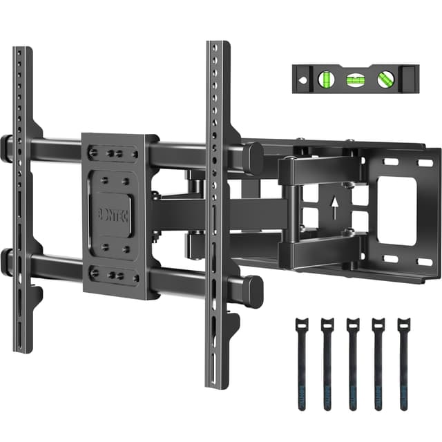 BONTEC Full Motion TV Wall Mount for 37-84 Inch TVs, Hold up to 132lbs, Max VESA 600x400mm, Swivel Tilt Dual Arms, Adjustable Viewing Angle, Fits 16" Wood Studs, Easy Assembly