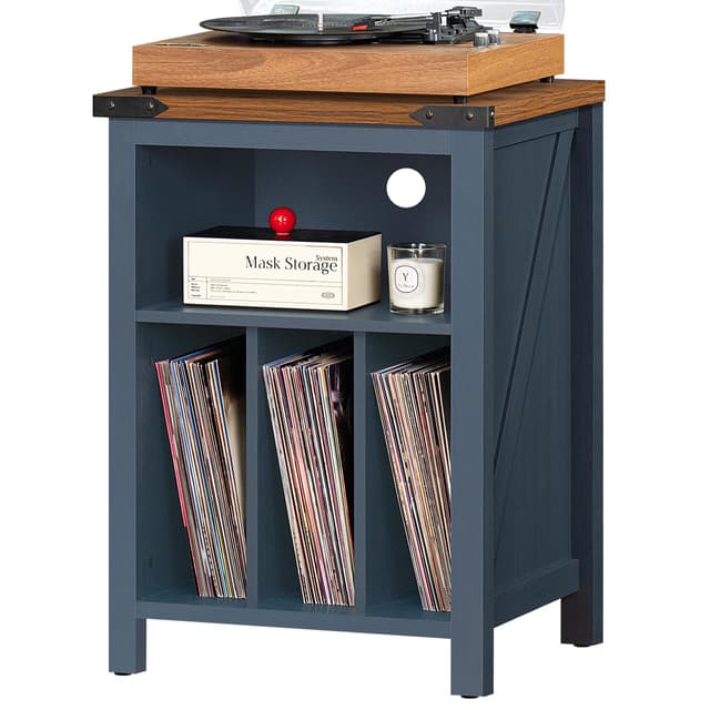 Joaxswe Record Player Stand with Vinyl Record Storage,Navy Blue Record Player Table Holds up to 160 Albums,Large Wood Turntable Stand Cabinet Dispaly Shelf for Living Room,Bedroom,Office