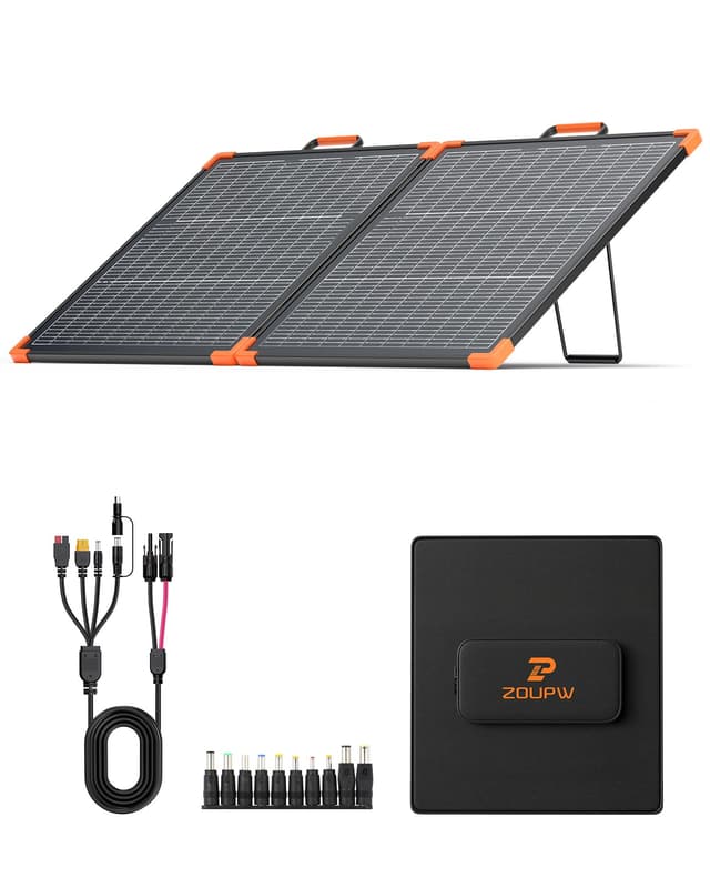 ZOUPW 110W Bifacial Portable Solar Panel, N-Type 16BB 25% High Efficiency Foldable Solar Charger for Jackery 300/Ecoflow River/Anker Solix,IP68 Waterproof for Camping RV Emergency Power Supply