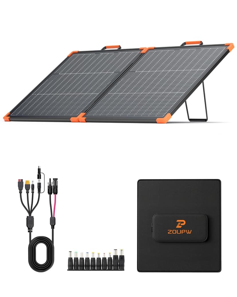 ZOUPW 110W Bifacial Portable Solar Panel, N-Type 16BB 25% High Efficiency Foldable Solar Charger for Jackery 300/Ecoflow River/Anker Solix,IP68 Waterproof for Camping RV Emergency Power Supply
