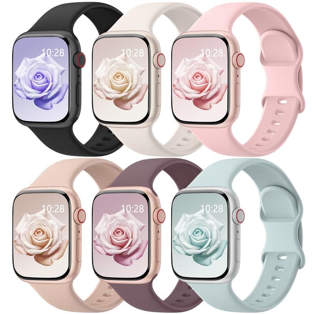 6 Pack Sport Bands Compatible with Apple Watch Bands 38mm 40mm 41mm 42mm 44mm 45mm 46mm 49mm for Women Men, Soft Wristband Silicone Sport Strap for iWatch Bands Series 11 10 9 8 7 6 5 4 3 2 1 Ultra SE