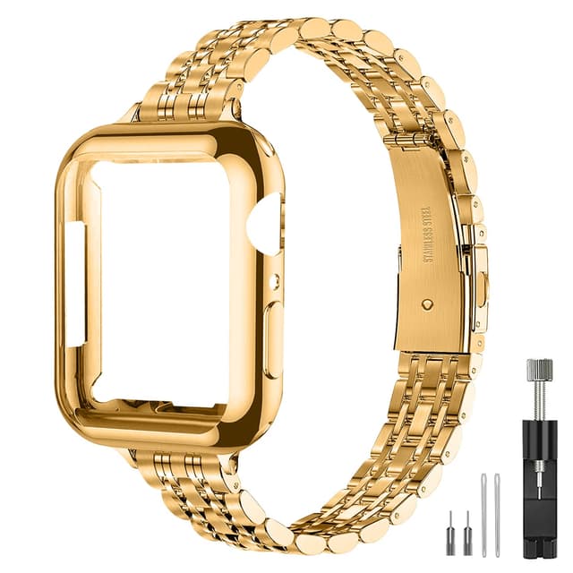 QUNDAXI Slim Watch Band Compatible with Apple Watch 42mm 46mm Metal Stainless Steel Watchband Suitable for iWatch series 10 Women Luxury Strap (Gold, Series 10 42mm)