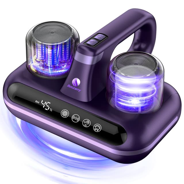 Amzany Mattress Vacuum Cleaner - 5-in-1 Cordless Bed Vacuum Cleaner, Powered by UV-C Light & Ultrasonic Technology, 16Kpa Strong Suction,Low Noise,Suitable for Dust, Pet Hair, Etc - Purple