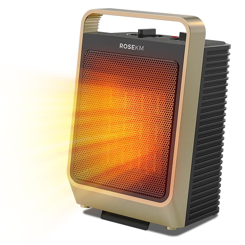 ROSEKM Space Heaters for Indoor Use, 1500W Portable Electric Heater with Thermostat, Ceramic Heater for Room Bedroom Office Under Desk with 3 Heating Levels, Safe Tip-Over Protection (Gold)