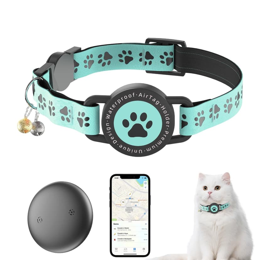 GPS Tracker for Cats, Waterproof GPS Cat Trackers Cats Collar with Bells, No Subscription, GPS Cat Collar, Adapt with Apple Find My (iOS Only) Finder Tag for Vehicles, Pets, Kids (Blue)