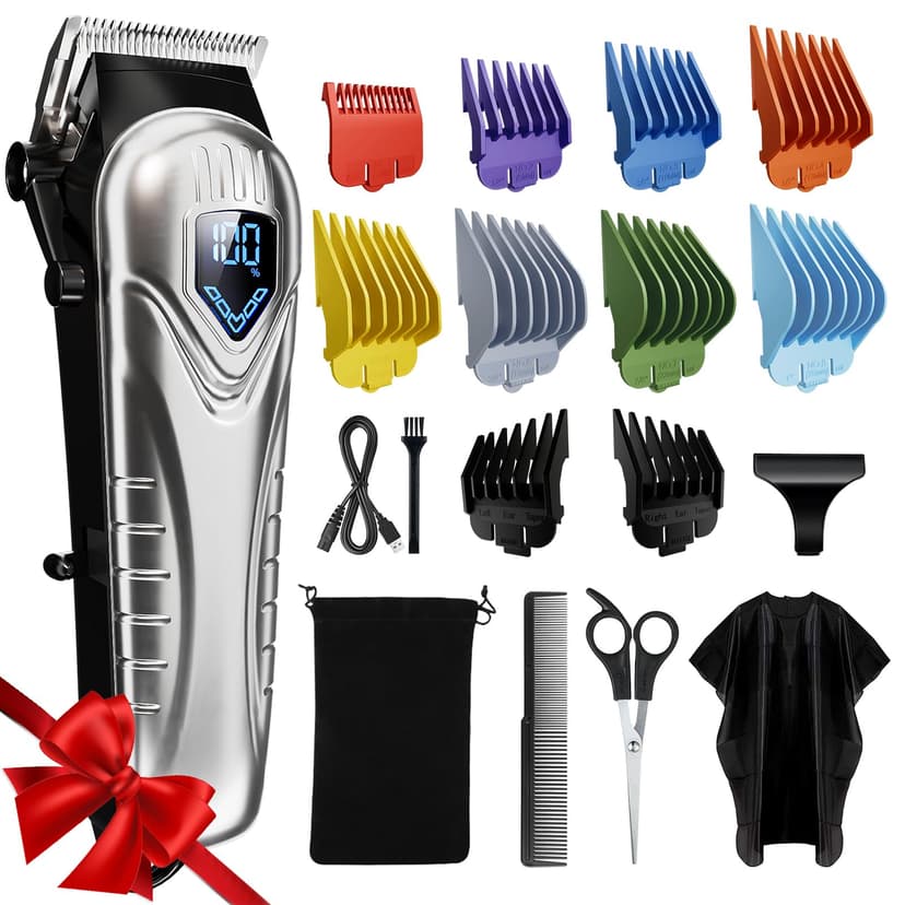 Chicclly Professional Hair Clippers for Men&Women, Low Noise Hair Cutting Kit with 10 Color Combs, LED Display, Gifts for Men, 5H Cordless Clippers and Trimmers Set with Scissors,Cape