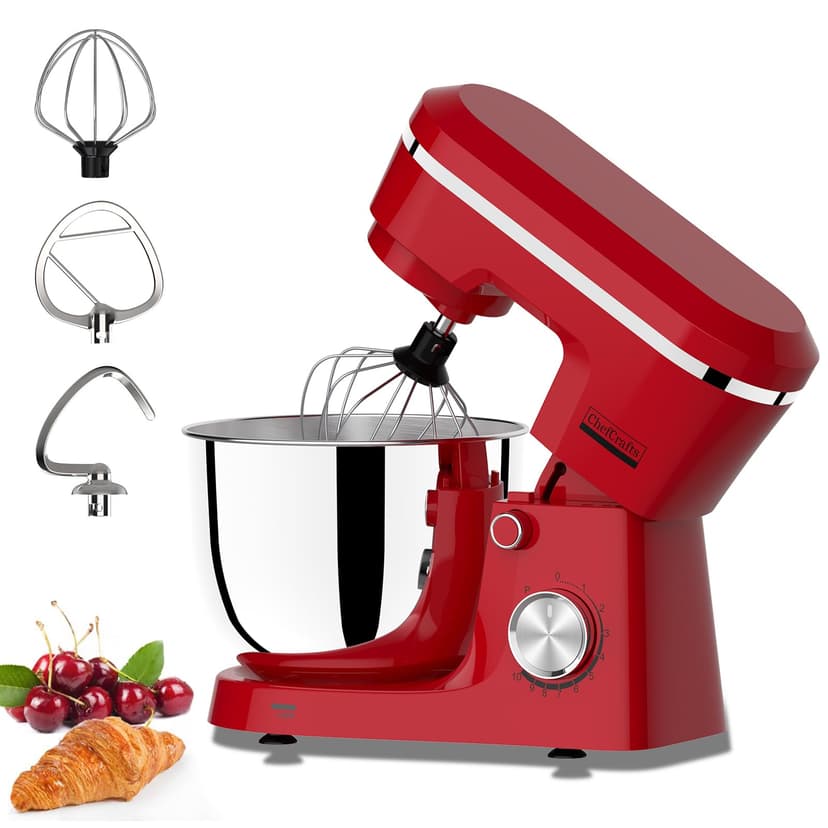 Household Stand Mixer with 6.5 Quart Bowl, Electric Food Mixer 10+p Speeds 660W, Kitchen Tilt-Head Bread Dough and Cake Mixers with Dough Hook, Whisk, Beater, Splash Guard and Egg Separator (Red 1)