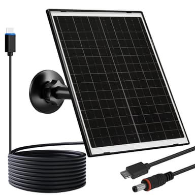 FUTUREZEN 10W Solar Panel for Security Camera, Trail Camera, Type-C Device, Solar Charger with USB-C, Micro USB & DC 5.5x2.1mm Port, IP66 Waterproof, Adjustable Mount, 7.2FT Cable