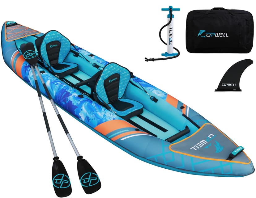 13'6" Touring Inflatable Kayak with Drop Stitch Floor 1 Person 2 Person Adult Blow up Kayaks Foldable Pedal Boat Canoe, Tide Blue