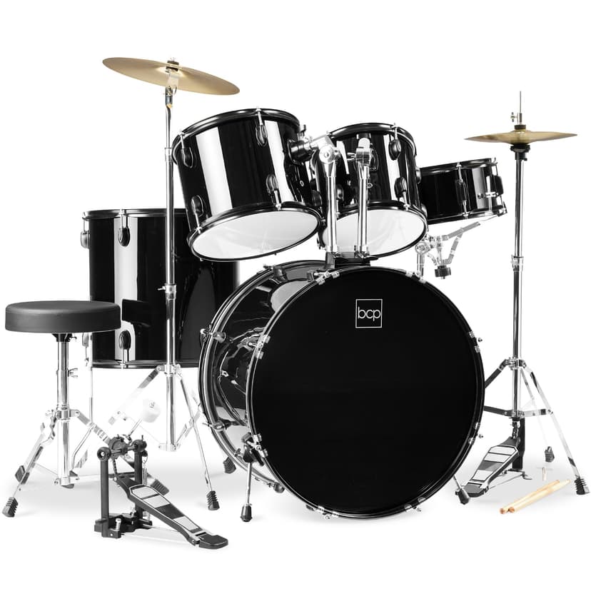 Best Choice Products 5-Piece Full Size Complete Adult Drum Set w/Cymbal Stands, Stool, Drum Pedal, Sticks, Floor Tom - Black