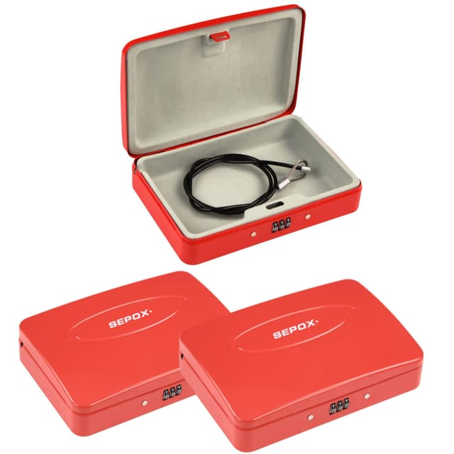 SEPOX® Water/Fire-Resistant Portable Security Case Lock Box Steel, Small Personal Travel Safe Storage Cabinet, 3-Ft Cable, Ressetable Combination Lock for Dorm, Car, Sports, Office, 2pcs Red