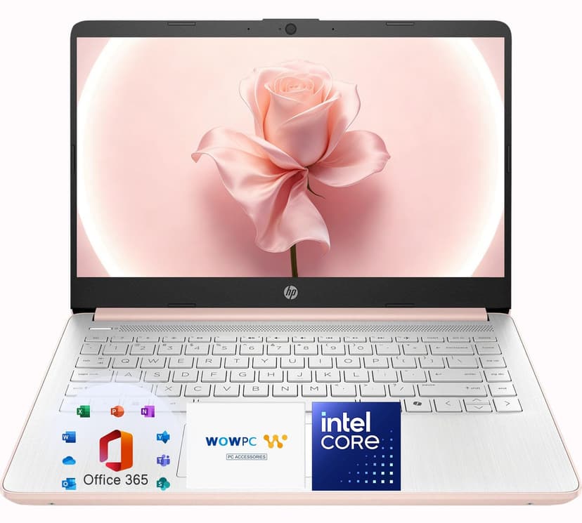 HP 14″Rose Gold Lightweight Laptop, with Office 365 & Copilot AI, Intel Processor, 4GB RAM Memory, 64GB SSD + 1TB Cloud Storage