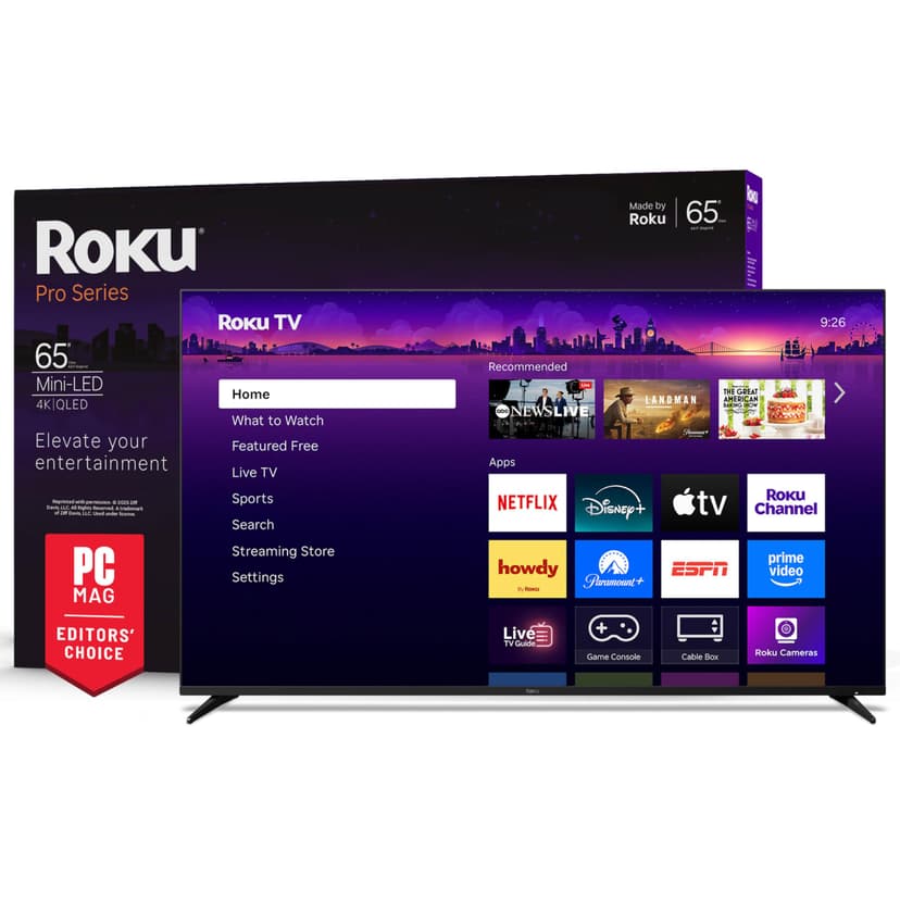Roku Smart TV – 65-Inch Pro Series, Mini-LED TV – RokuTV with Backlit Voice Remote Pro – Flat Screen 4K QLED Television with 120Hz Refresh Rate & Dolby Vision IQ, Live News, Sports, Entertainment
