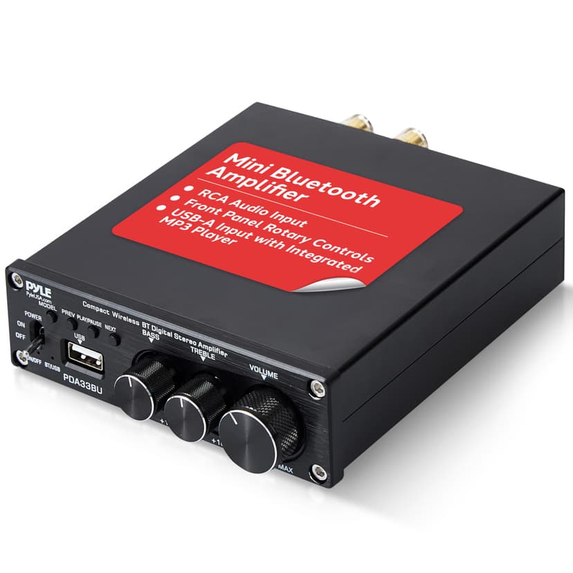 Pyle 2.1 CH Wireless Stereo Power Amplifier - 200W Bluetooth Mini Amp with USB Player, RCA Input, Subwoofer Output, Bass and Treble Control, Compact Audio Streaming Amp