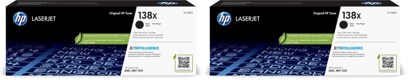 HP 138X Black High-Yield Toner Cartridge | Works LaserJet Pro 3001 Series,LaserJet Pro MFP 3101 Series | W1380X,(Pack of 2)