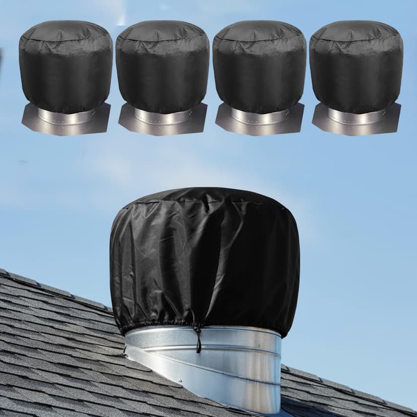 2 Pack Wind Turbine Roof Vent Cover 20" x 20" Turbine Ventilator Cover Attic Vent Wind Turbines Ventilator Protector Shield Waterproof 420d Oxford Tarps with Adjustable Drawstring Design (Black)