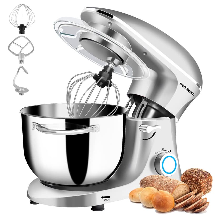 Seedeem Stand Mixer, 6Qt Electric Food Mixer, 660W 6-Speeds Tilt-Head Dough Mixers with Dishwasher-Safe Dough Hook, Wire Whip & Beater for Daily Use, Silver