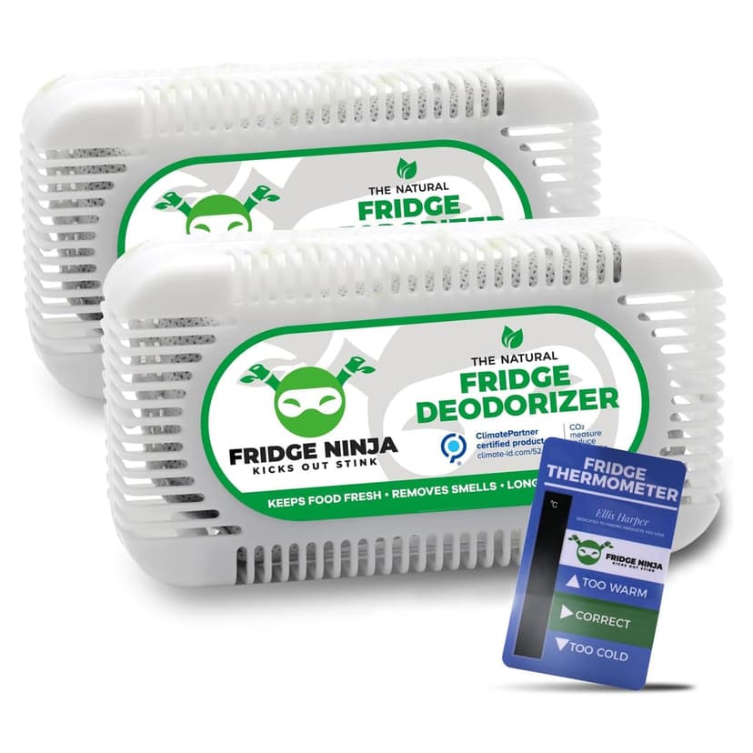 Fridge Ninja Fridge Deodorizer (2 Pack) - More Effective Than Baking Soda - Natural and Unscented Activated Charcoal Refrigerator Deodorizer and Odor Eliminator for Freezers, Coolers, and Lunch Boxes