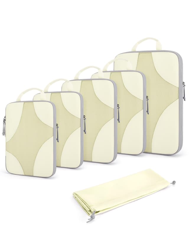 BAGSMART Compression Packing Cubes for Travel, Compressible Luggage Organizer for Cruise Ship, Lightweight Travel Essentials 6-Pack 1L+2M+2S+1Shoe Bag, Beige
