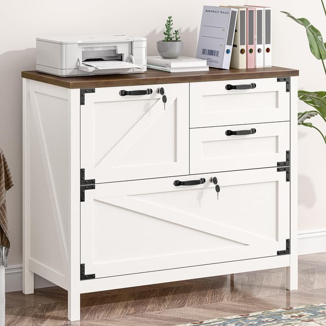 Vabches Wood Lateral File Cabinet with 4-Drawer for Hanging Files Letter/A4/Legal Size, Large Farmhouse Filing Cabinets with Lock for Home Office, Printer Stand with Office Cabinet, Office Furniture