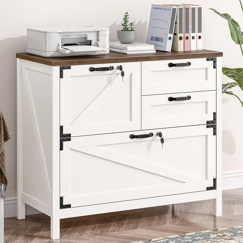 Vabches Wood Lateral File Cabinet with 4-Drawer for Hanging Files Letter/A4/Legal Size, Large Farmhouse Filing Cabinets with Lock for Home Office, Printer Stand with Office Cabinet, Office Furniture