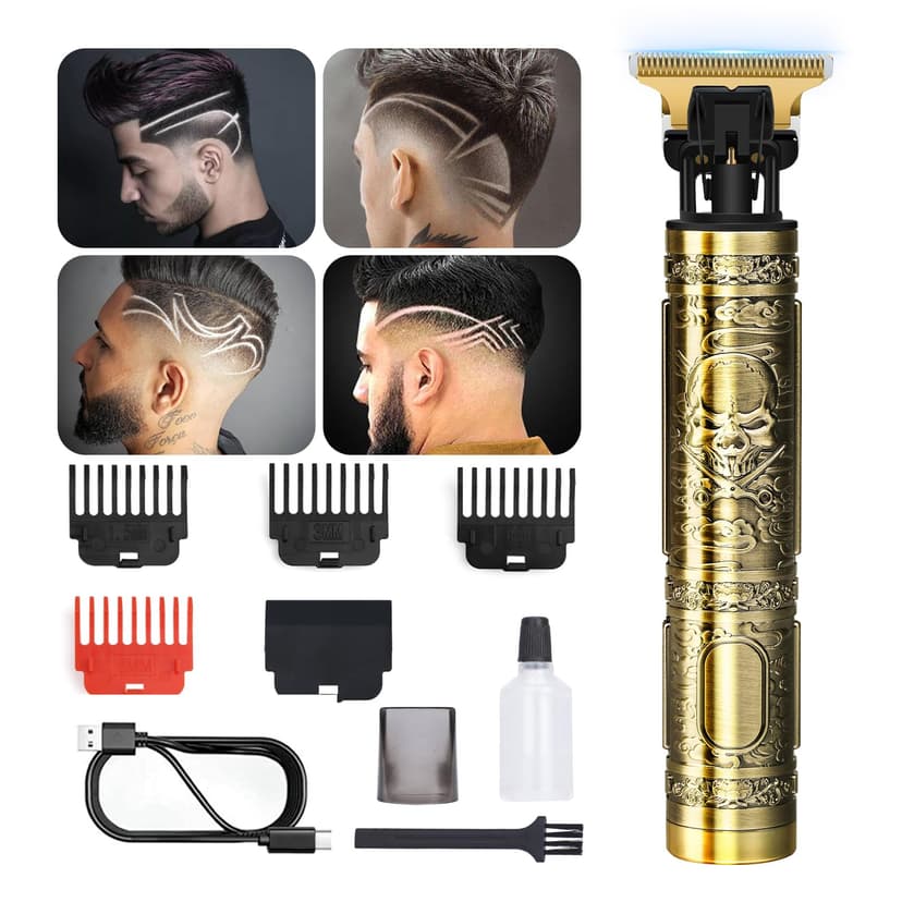 Premium Cordless Beard and Hair Trimmer for Men, Professional T-Blade Zero Gapped Rechargeable Grooming Kit, 4 Adjustable Limit Combs, Ideal Gift for Him, Unmatched Precision Luxury Care (Bronze)