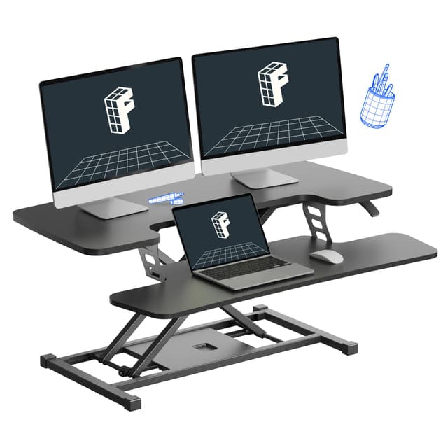 FLEXISPOT 36-inch Standing Desk Converter Height Adjustable Sit to Stand Up Workstation, Dual Monitor and Laptop Riser with Wide Keyboard Tray, Black