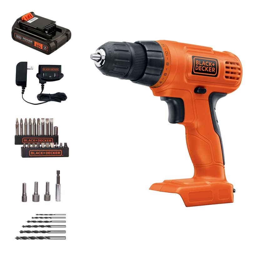 BLACK+DECKER 20V MAX POWERCONNECT Power Drill Cordless Drill Driver Electric Screwdriver with 30 Piece Bit Set and Drivers Kit, Battery and Charger Included (LD120VA)