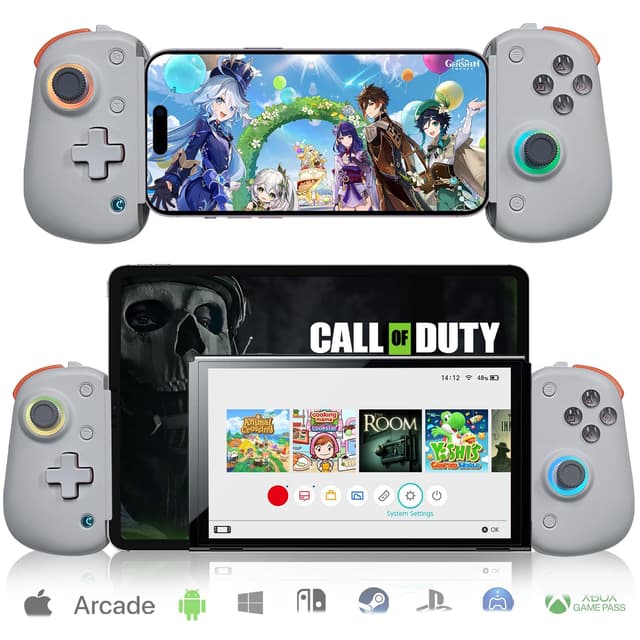 arVin Wireless Gamepad Controller for iPhone/iPad/iOS/Android/Tablet [Within 5-13"]Support Xbox Cloud Gaming/Remote Play/Steam/CODM/Genshin - with Hall Effect Sensing Joystick/RGB Light/Turbo/Back Key