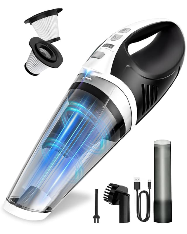 BRL Handheld Vacuum Cordless, Car Vacuum Cleaner with Powerful Suction, 2 Modes Mini Hand Vacuum, Dry & Wet, LED Light, Portable Vacuum for Car Pet Hair, Home, Office, Keyboards White Sliver