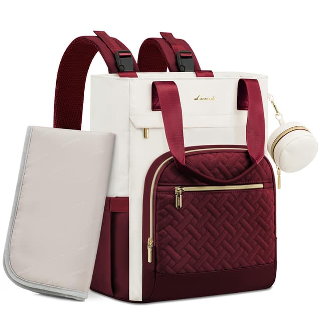 LOVEVOOK Diaper Bag Backpack, Large Capacity Portable Baby Bag with Foldable Diaper Changing Pad, Waterproof Baby Diaper Bags Gift for Mon Dad, Ivory Crimson
