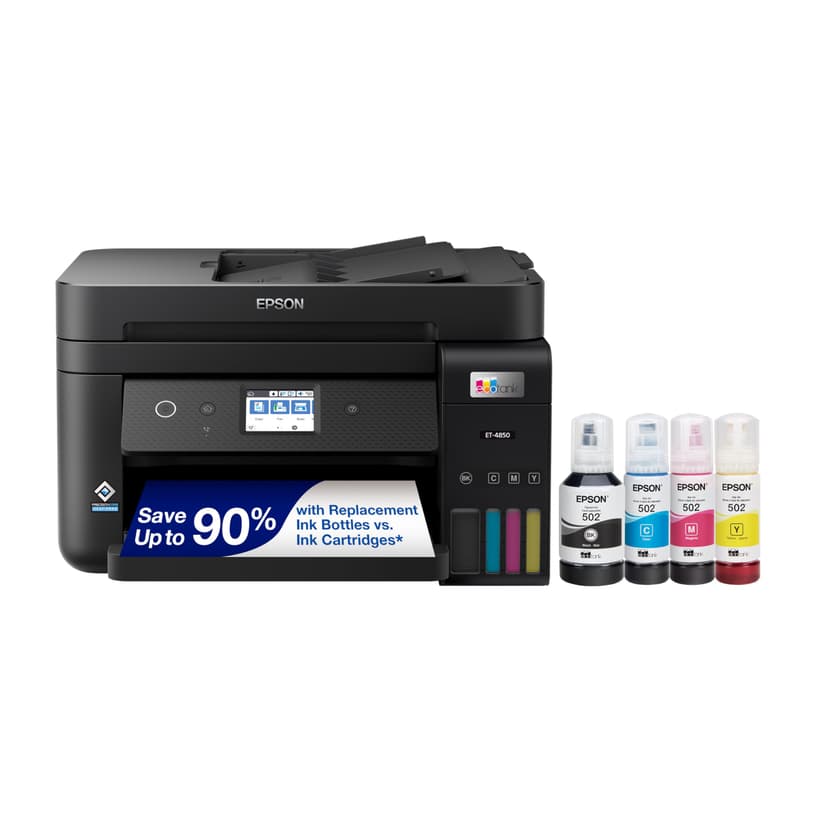 Epson EcoTank ET-4850 Wireless All-in-One Cartridge-Free Supertank with Scanner Copier, Fax, ADF and Ethernet, The Perfect Office Printer - Black