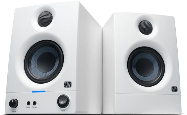 PreSonus Eris 3.5 Studio Monitors (White), Pair — 3.5" Inch Powered Bookshelf Speakers, Stereo, Desktop Computer, Near Field Music Production, Audio Mixing Recording