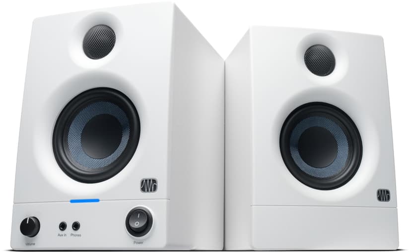 PreSonus Eris 3.5 Studio Monitors (White), Pair — 3.5" Inch Powered Bookshelf Speakers, Stereo, Desktop Computer, Near Field Music Production, Audio Mixing Recording