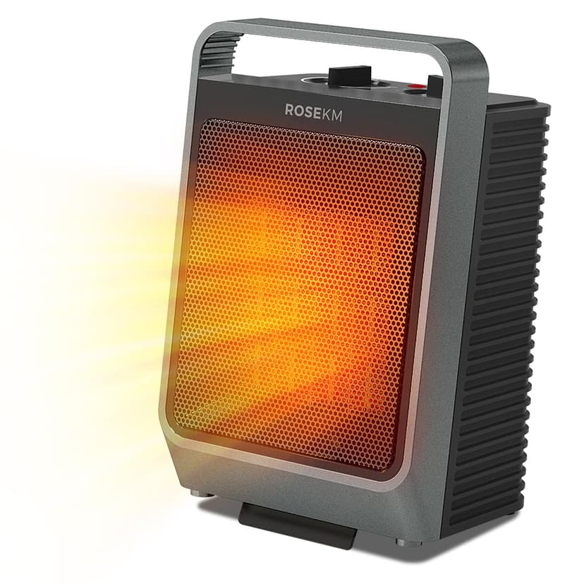 ROSEKM Space Heaters for Indoor Use, 1500W Portable Electric Heater with Thermostat, Ceramic Heater for Room Bedroom Office Under Desk with 3 Heating Levels, Safe Tip-Over Protection (Grey)