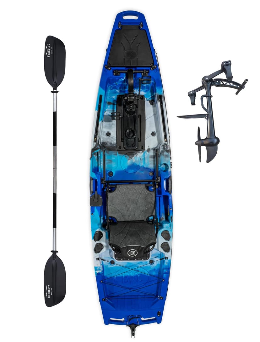 Upgraded Brooklyn 10.5 Pro Pedal Fishing Kayak by BKC – Lightweight 10.5 ft Sit-On-Top with Propeller Drive, Rudder Steering, Aluminum Frame Seat, 440 lb Capacity, Motor-Ready (Blue Typhoon)