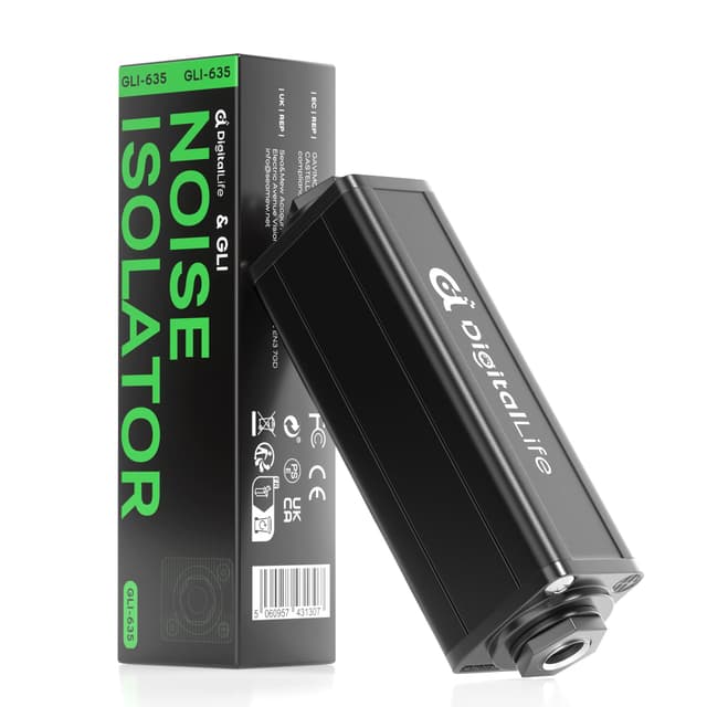 DigitalLife GLI-635 | 6.35mm Single-Channel Audio Ground Loop Noise Isolator - 1/4 Inch Hum Eliminator (F/F, Metal)