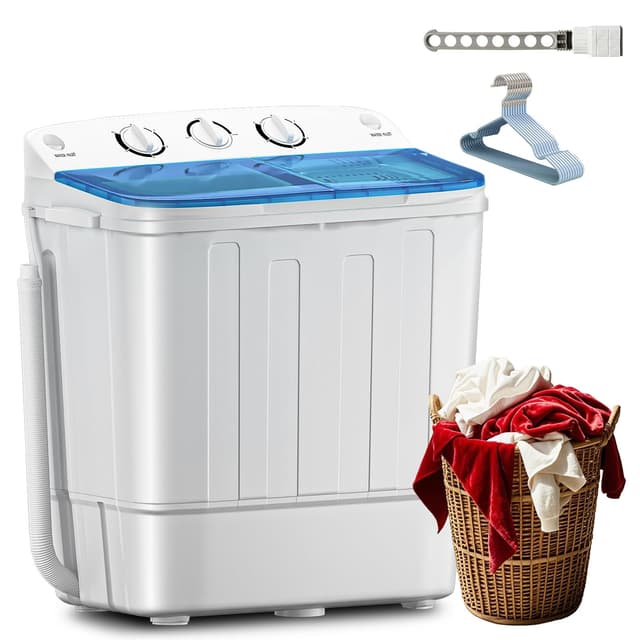 Erivess Portable Twin Tub Washing Machine, Buy 1(washer) Get 1(Dry Rack) Free! 11lbs Washer Mini Compact Laundry Machine and 7lbs Spinner, Semi-automatic Washer Combo for Dorms, Apartments(white)