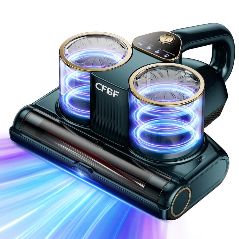 CFBF Mattress Vacuum Cleaner, Bed Vacuum Cleaner with 16Kpa Suction 253.7nm UV-C Light, Ultrasonic & High Heating, 500W Powerful Double-Cup Handheld Vacuums for Bed, Sofa, Couch, Crib, 16.4FT Corded