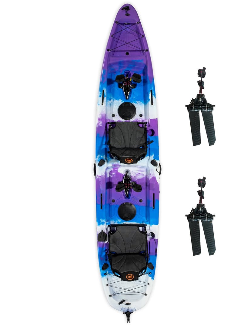 Brooklyn 13.5 Tandem Pedal Kayak by BKC - 2 Person Fishing Kayak with Dual Pedal Drive, 680 lb Capacity, Stable Sit-On-Top Hull, Rudder Steering, Gear Storage (Royal Tide)