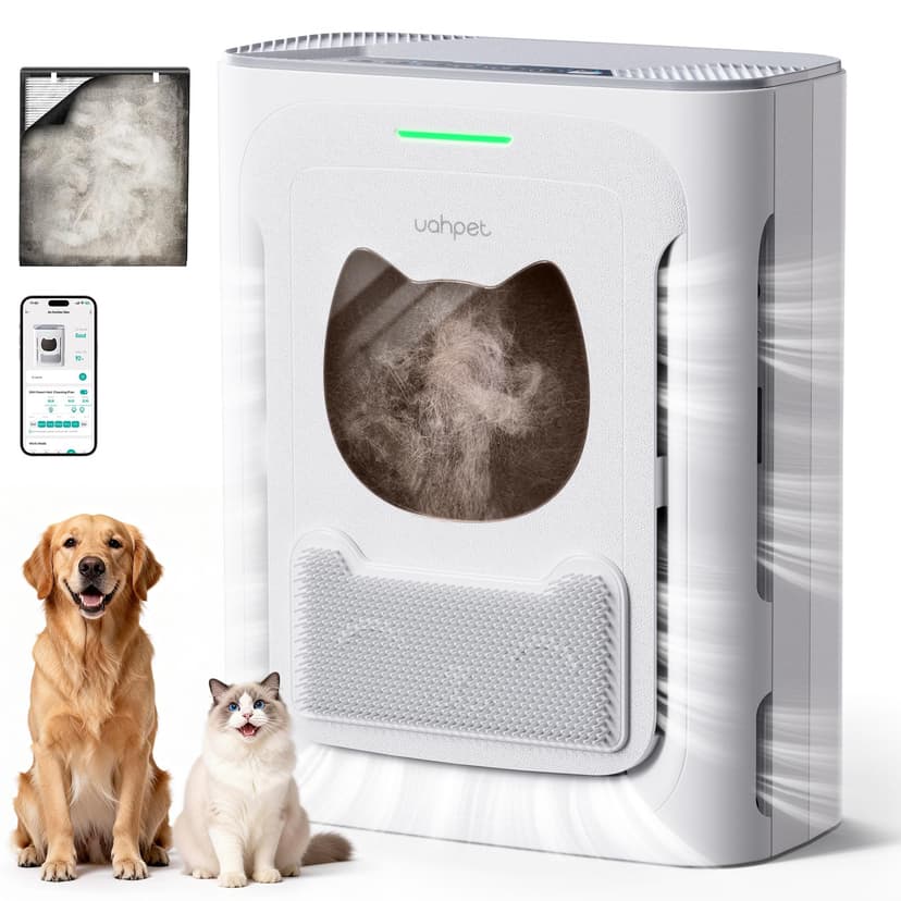 uahpet Pet Air Purifier for Home, Reduce Pet Hair, Dander, Odors, Dust, Smoke for Large Rooms up to 2100 Ft², Air Cleaner with H13 HEPA, Washable Pre-Filter & Air Quality Monitor, White+Gray