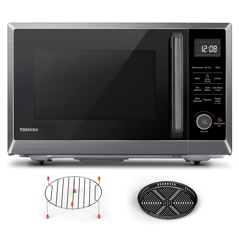 TOSHIBA Air Fryer Combo 8-in-1 Countertop Microwave Oven, with Convection, Broil, Odor Removal Mode, 12.4" Position Memory Turntable, Child-Lock, 1.0 Cu.ft, Black Stainless Steel, ML2-EC10SA(BS)