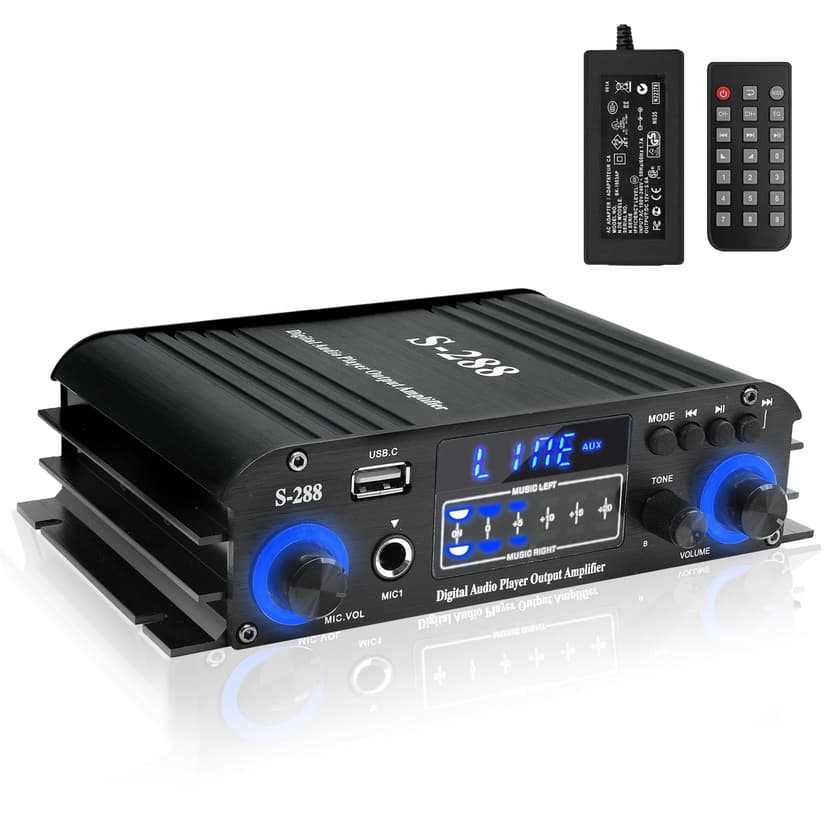 4 Channel Stereo Receivers Audio Home Amplifier Bluetooth 5.0, RMS 50Wx4 Max 1200W HiFi Power Amplifier, USB/SD/FM, Class D Home Audio Receiver for Home Theate